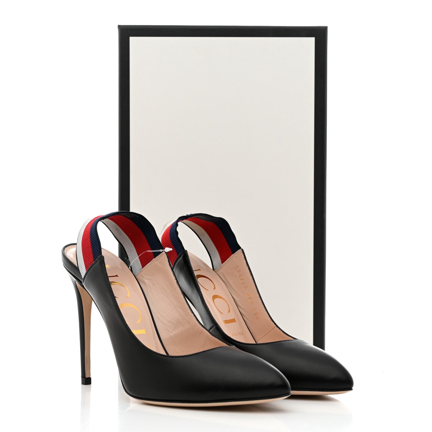 Gucci Malaga Kid Web Sylvie High Heel Slingback Pumps 38.5 Black 9 of 9