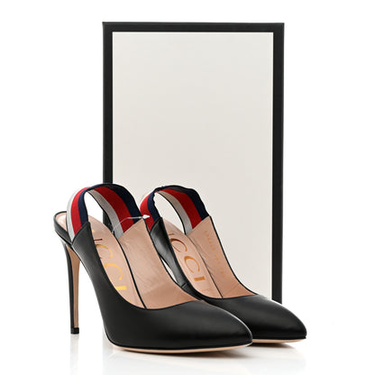 Gucci Malaga Kid Web Sylvie High Heel Slingback Pumps 38.5 Black 9 of 9