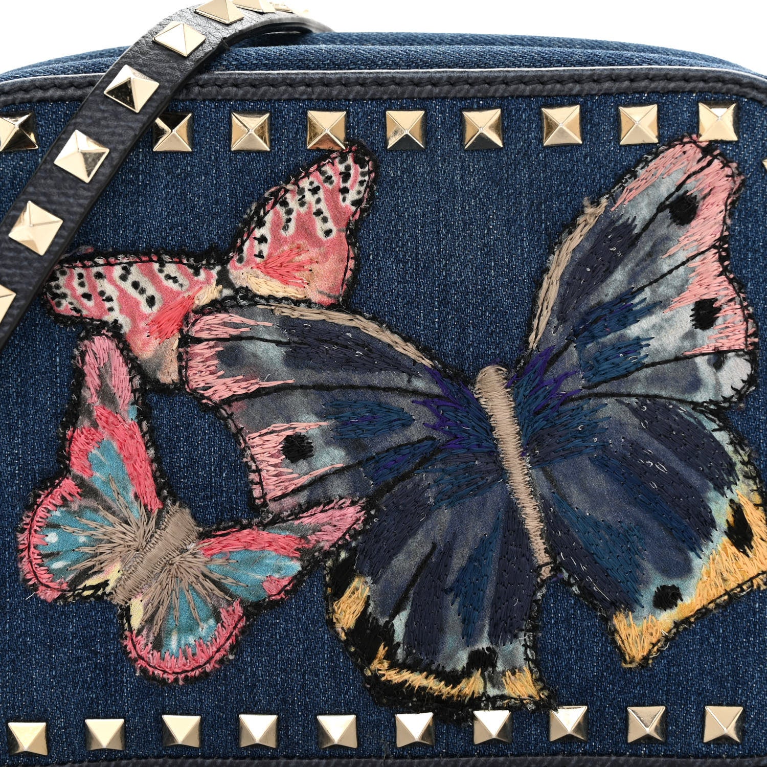 Valentino Garavani Denim Butterfly Embroidered Rockstud Camera Crossbody Bag Light Denim Multicolor 7 of 11