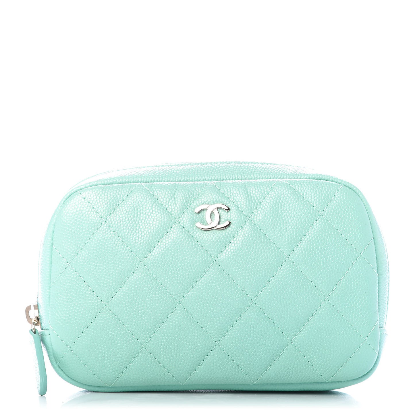 Caviar Quilted Small Curvy Pouch Cosmetic Case Light Blue
