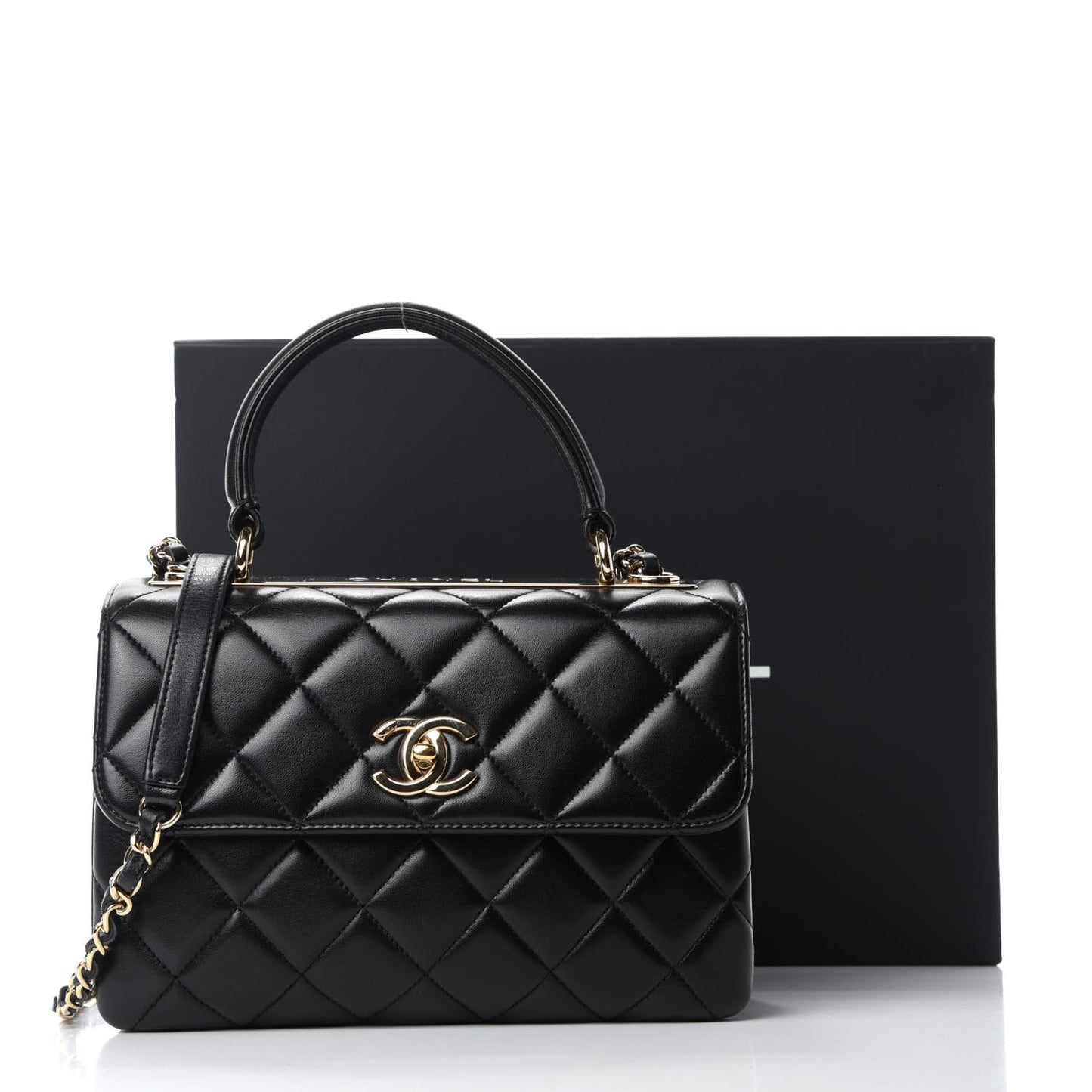 Lambskin Quilted Small Trendy CC Dual Handle Flap Bag Black