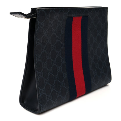 Gucci GG Supreme Monogram Selleria Calfskin Web New Web Cosmetic Case Black 3 of 7