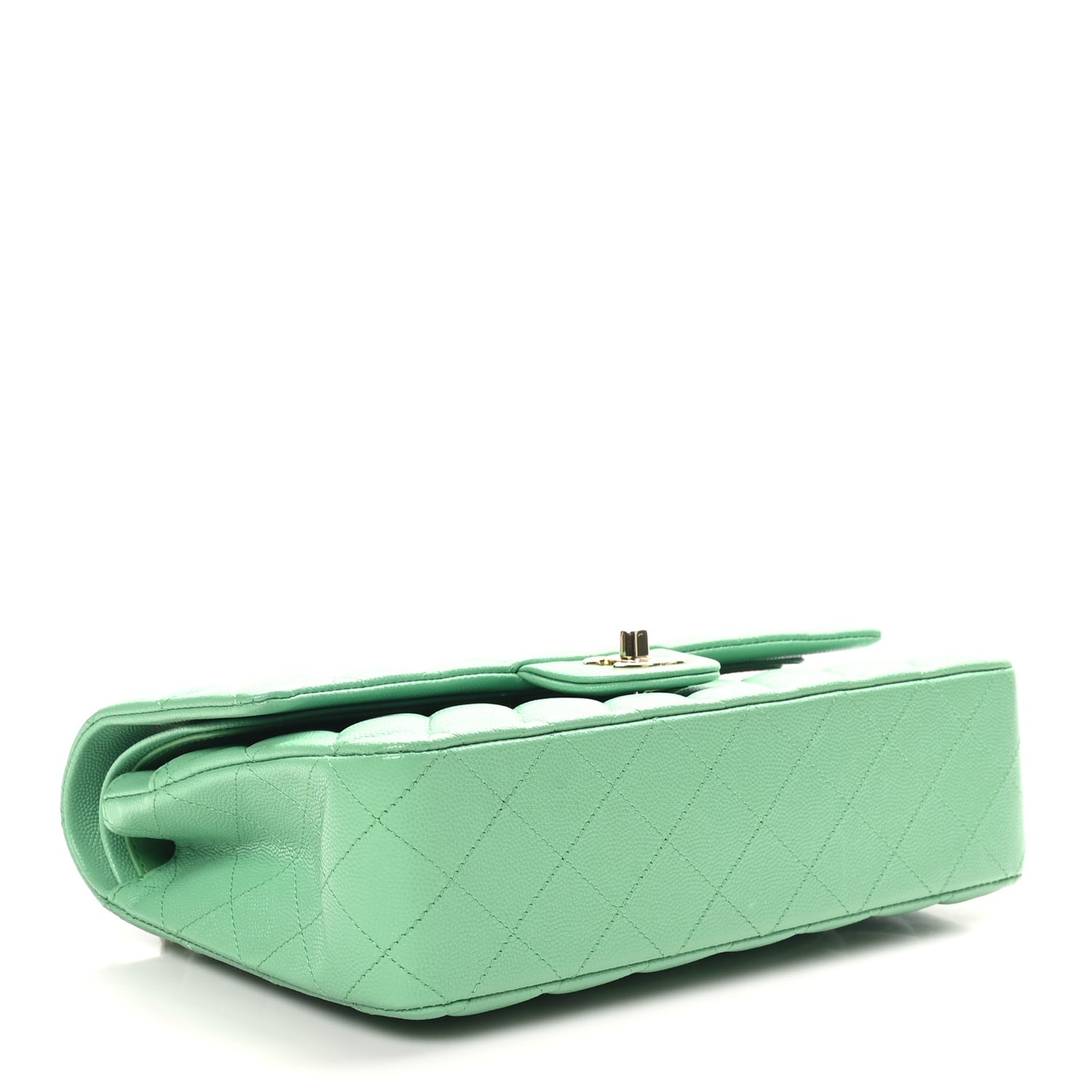 Caviar Quilted Medium Double Flap Green