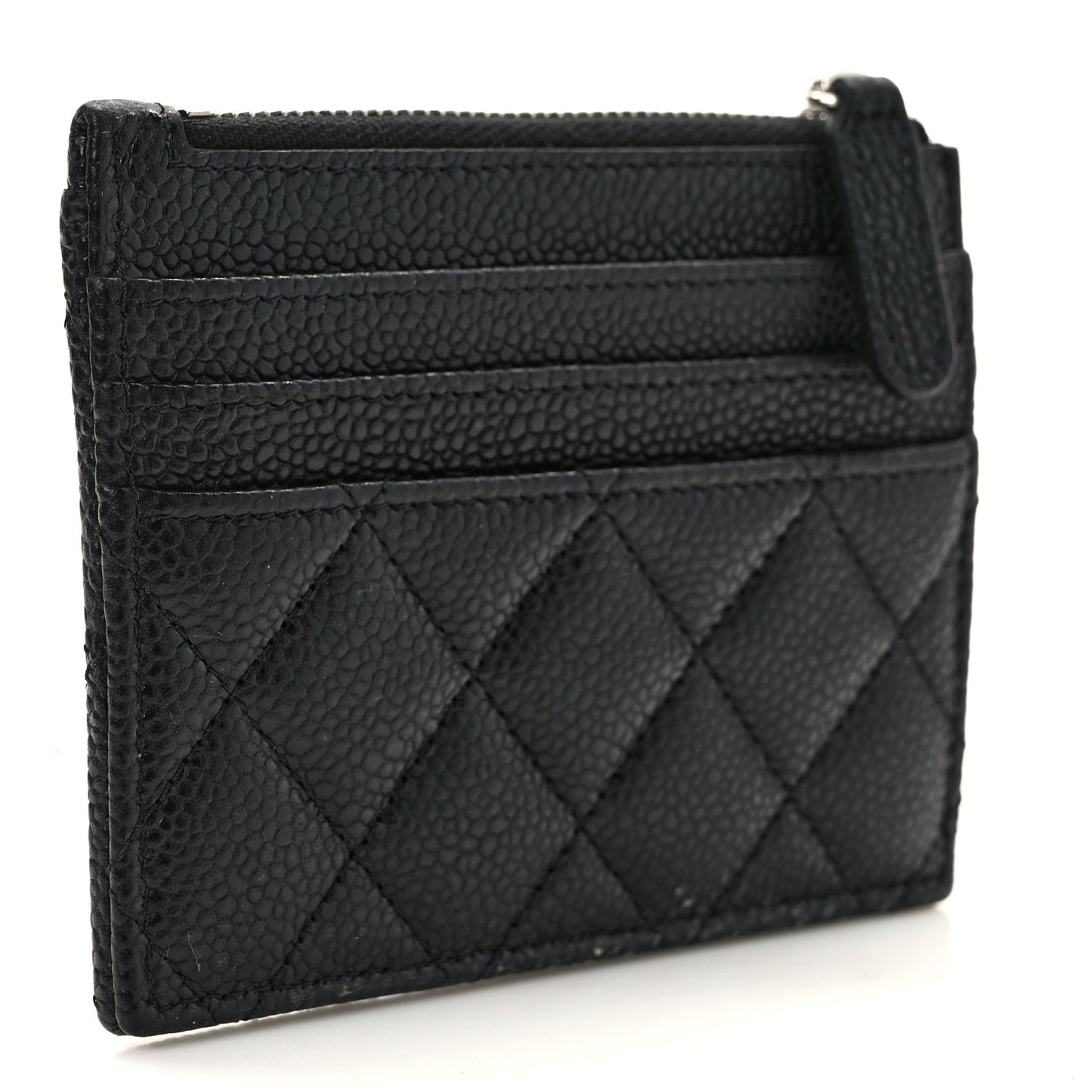 Caviar Quilted CC Zip Card Holder Black