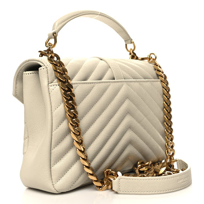 Saint Laurent Sheepskin Matelasse Chevron Monogram Medium College Bag Crema Soft 3 of 10