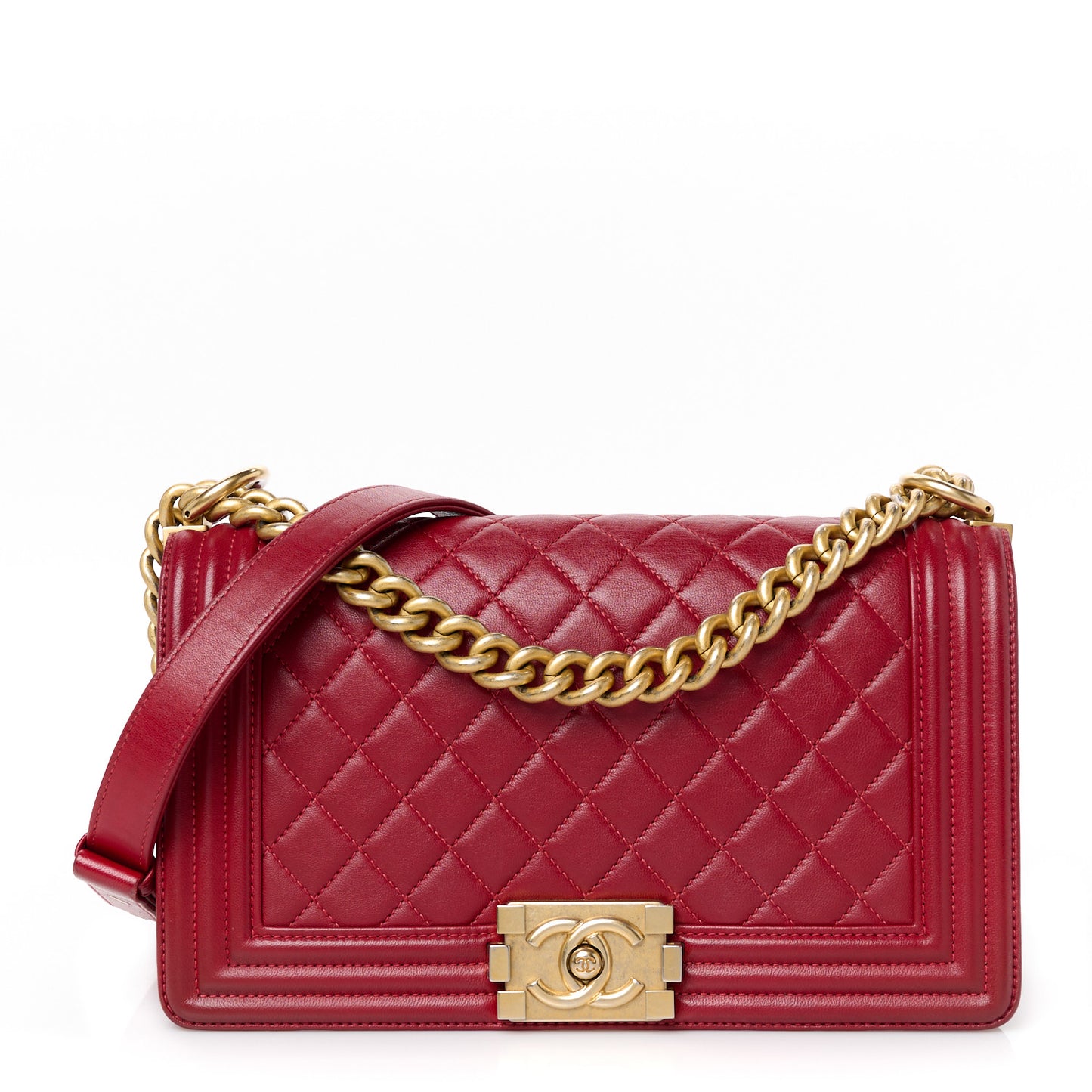 Lambskin Quilted Medium Boy Flap Red