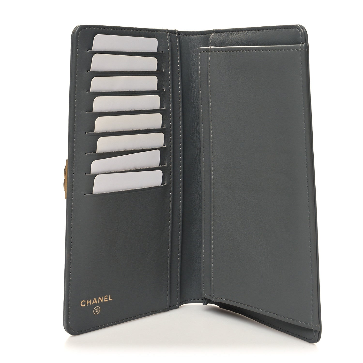 Chanel Lambskin Quilted Boy Yen Wallet Grey 5 of 12