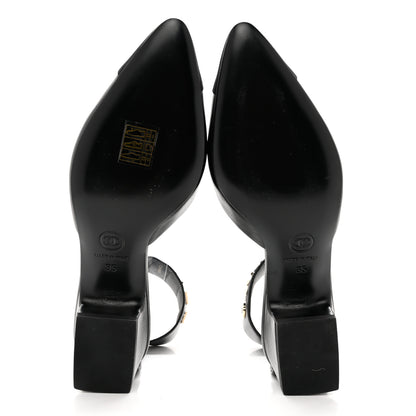 Chanel Lambskin Grosgrain Cap Toe Logo Ankle Strap Pumps 35 Black 5 of 11