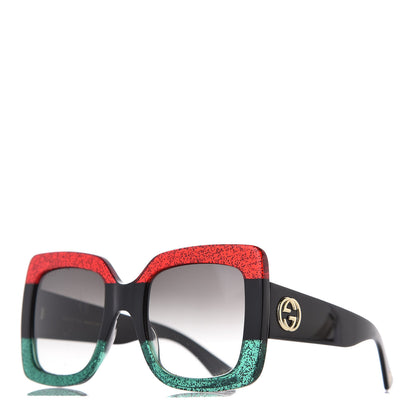 Gucci Square Frame GG0083S Sunglasses Glitter Red Black Green 1 of 9