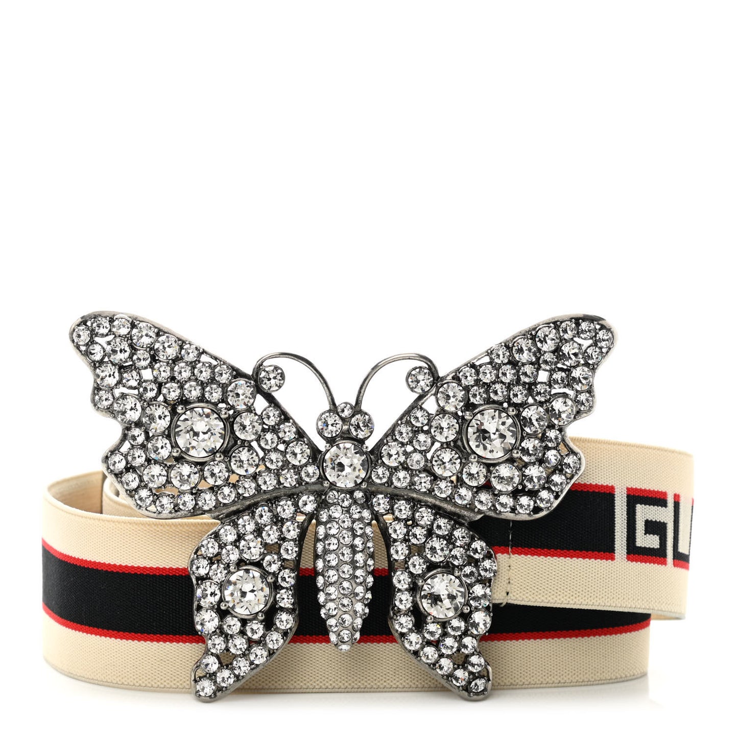 Jacquard Crystal Stripe Butterfly Belt 95 38 White