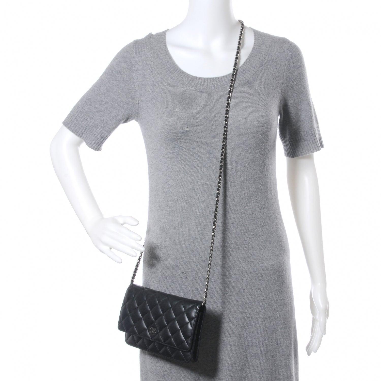 Chanel Lambskin Quilted Wallet On Chain WOC Black 2 of 8