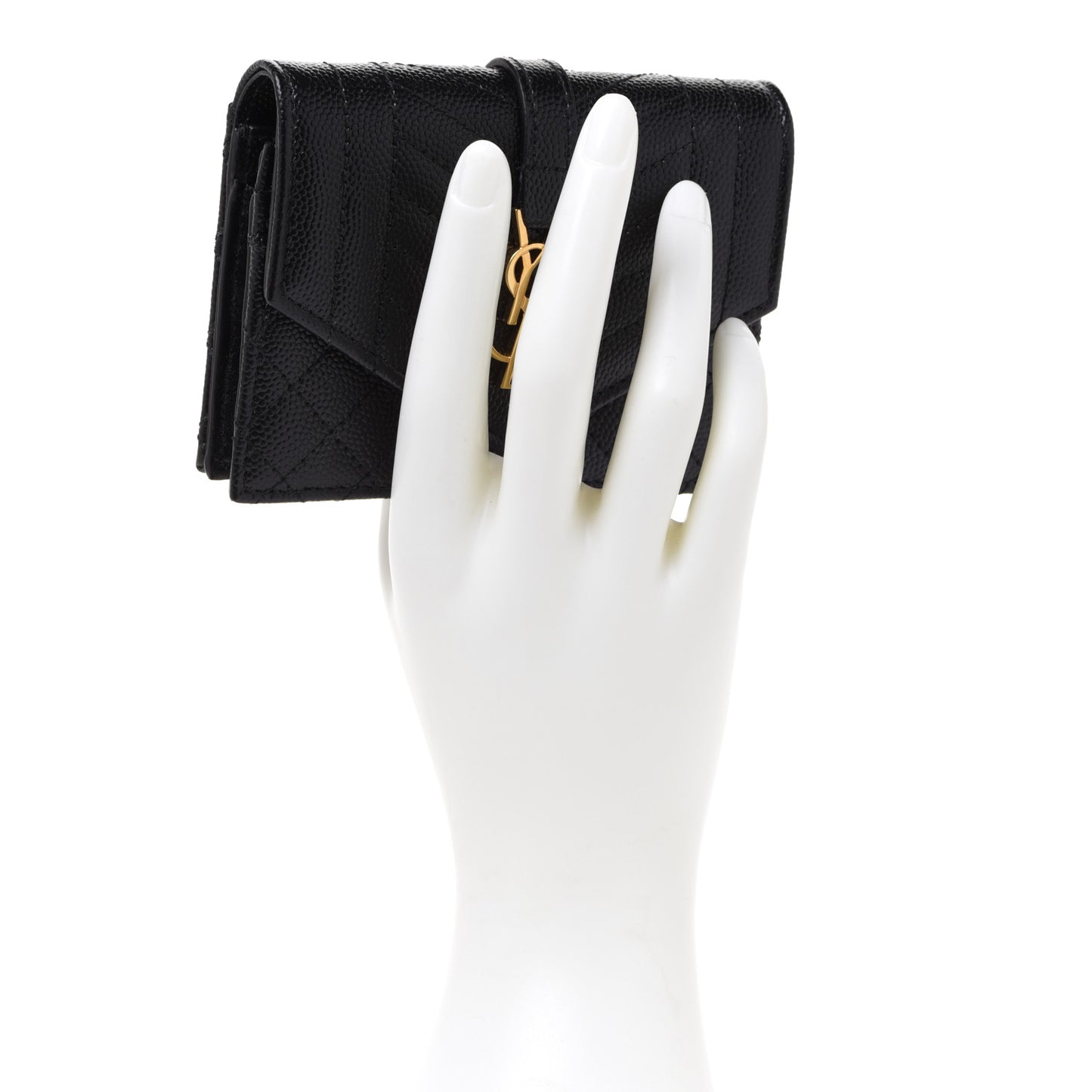 Grain De Poudre Textured Mixed Matelasse Triquilt Small Monogram Envelope Wallet Black