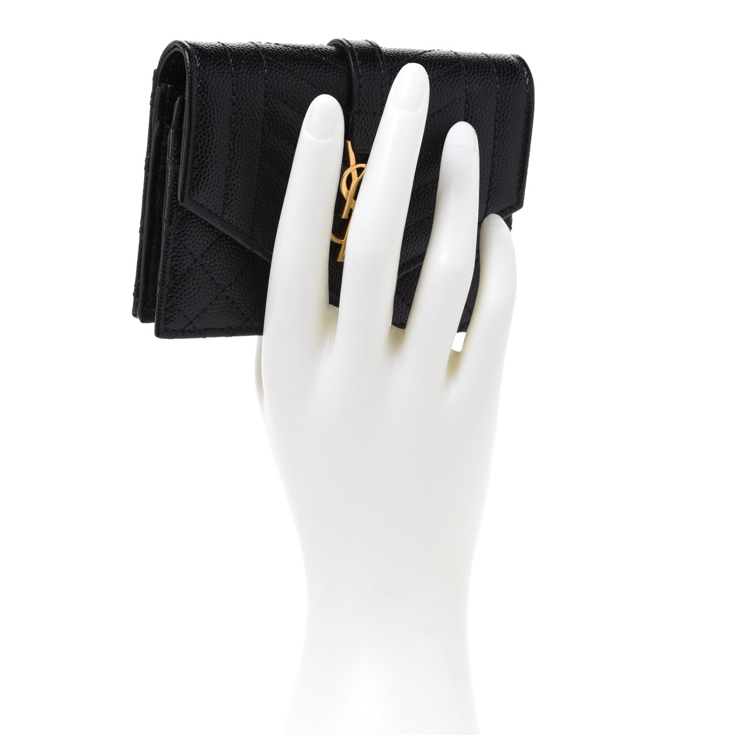 Saint Laurent Grain De Poudre Textured Mixed Matelasse Triquilt Small Monogram Envelope Wallet Black 2 of 7