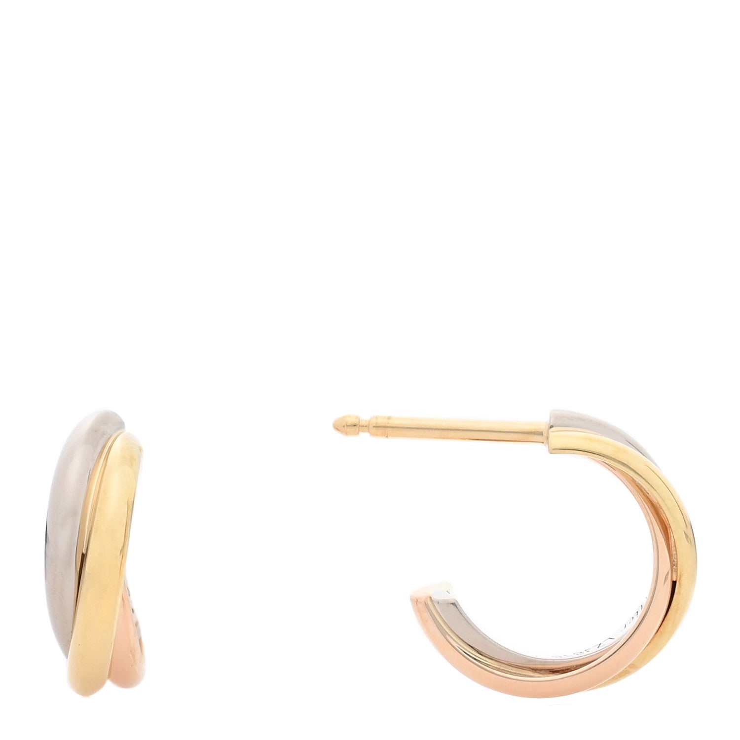 Cartier 18K Pink Yellow White Gold Small Trinity Hoop Earrings 1 of 5