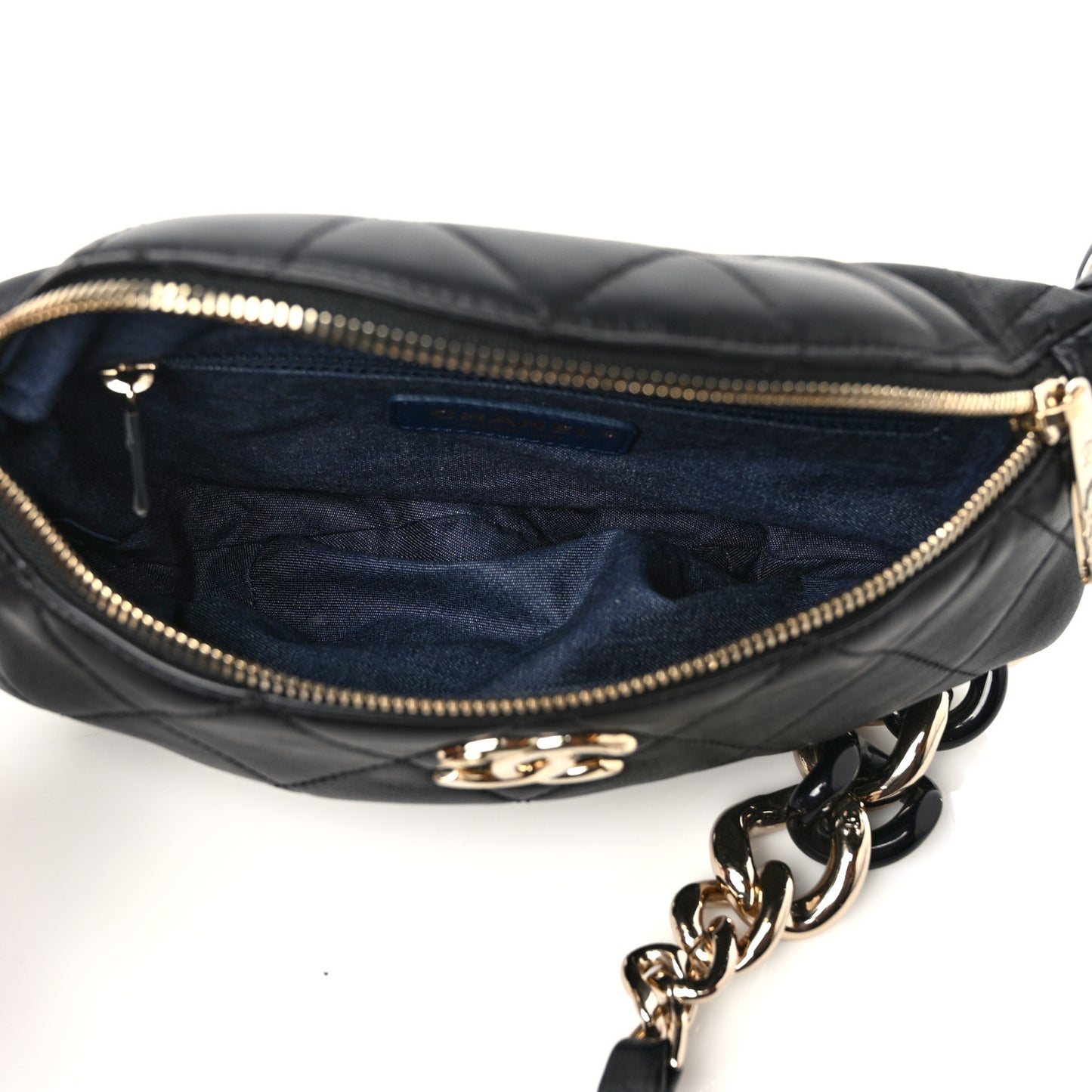 Lambskin Quilted Resin Bi-Color Waist Bag Fanny Pack Black