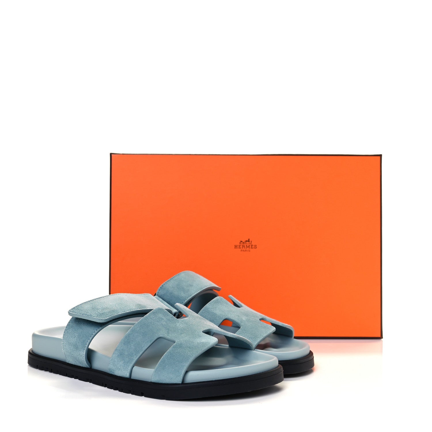 Hermes Suede Goatskin Womens Chypre Sandals 37 Vert d'eau 9 of 9