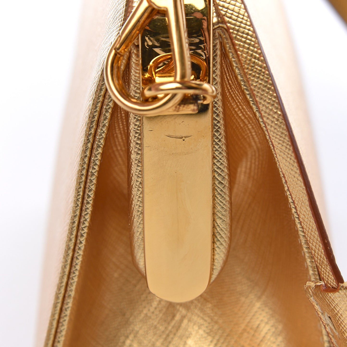Metallic Saffiano Top Handle Frame Bag Platino