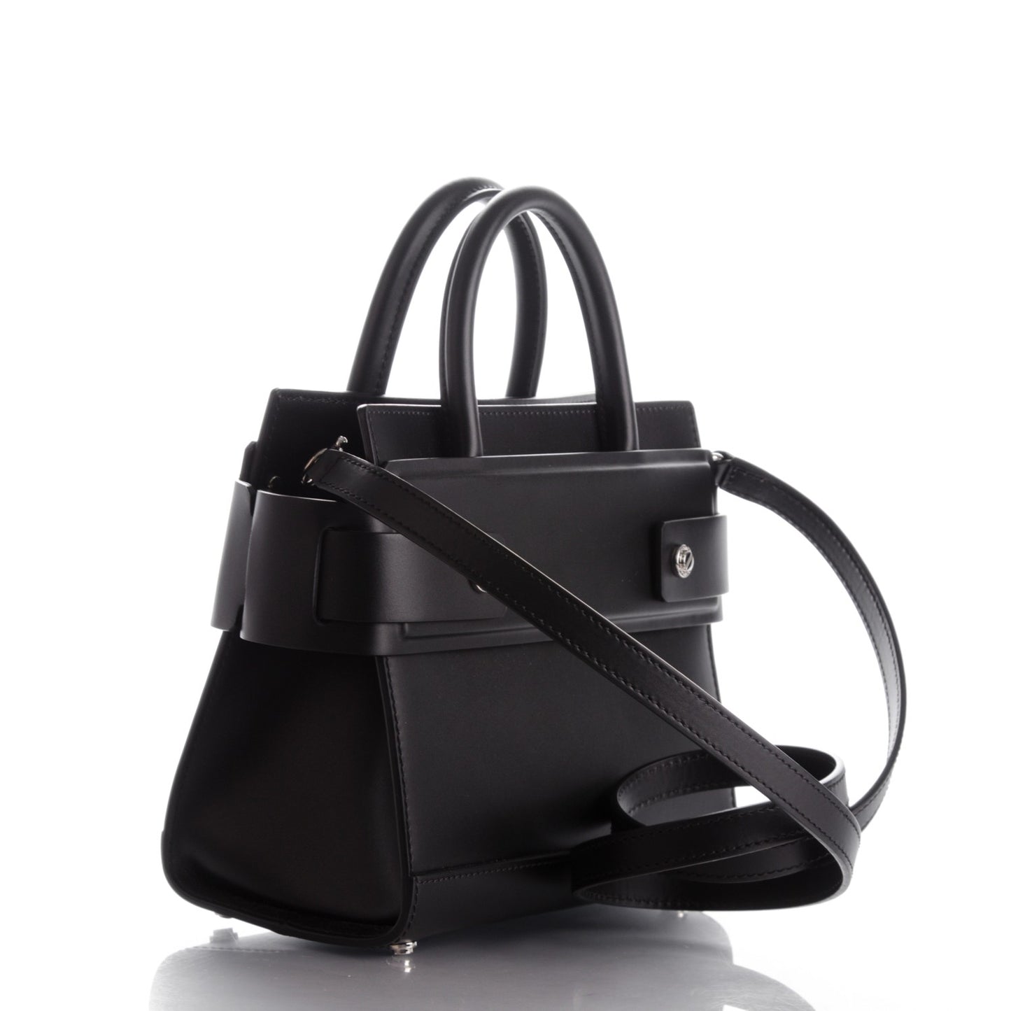 Smooth Calfskin Mini Horizon Satchel Black