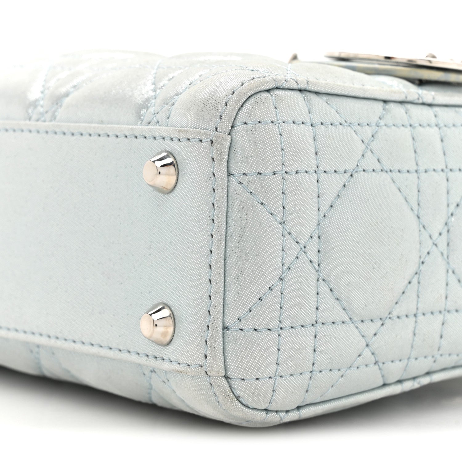 Christian Dior Metallic Lambskin Cannage Mini Lady Dior Light Blue 9 of 16