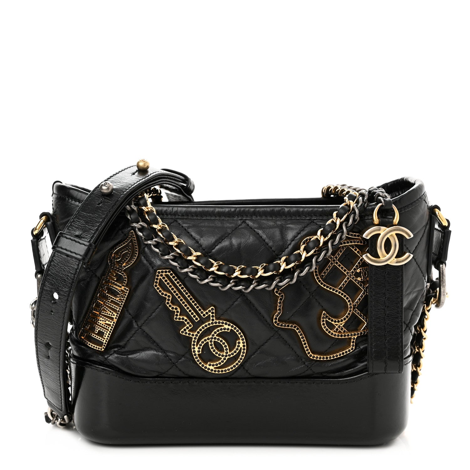 Chanel Aged Calfskin Quilted Charms Small Gabrielle Hobo Black 1 of 14