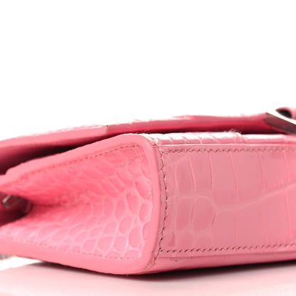 Balenciaga Shiny Calfskin Crocodile Embossed Hourglass Chain Bag Sweet Pink 9 of 12