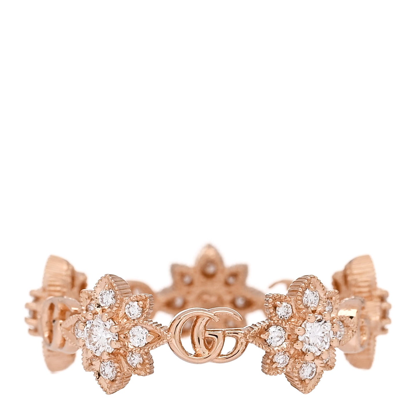 18K Rose Gold Diamond Flora Band Ring 52 6
