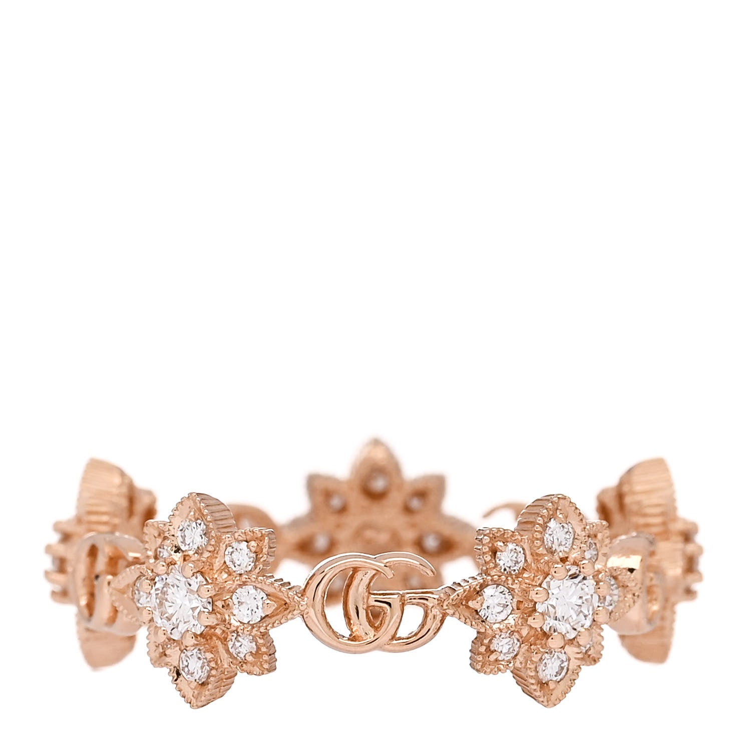Gucci 18K Rose Gold Diamond Flora Band Ring 52 6 1 of 5