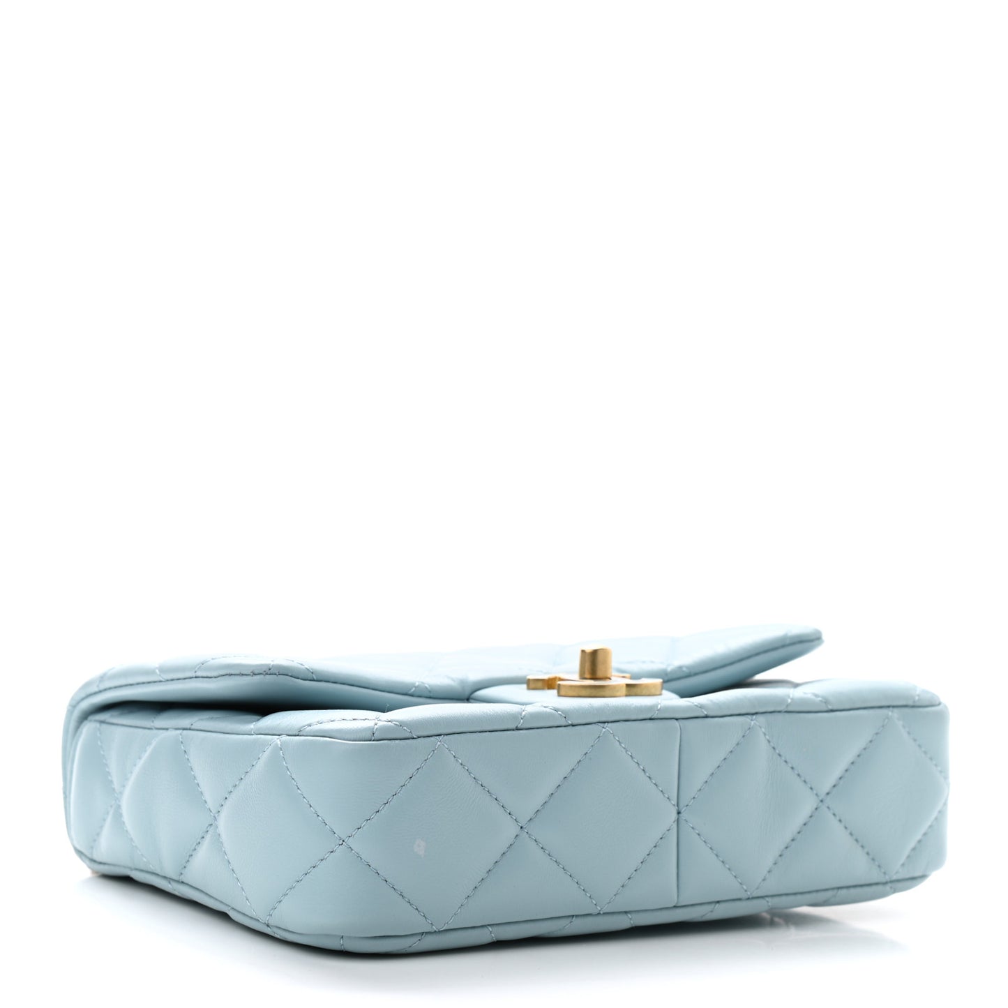 Lambskin Enamel Quilted Pending CC Mini Square Flap Light Blue