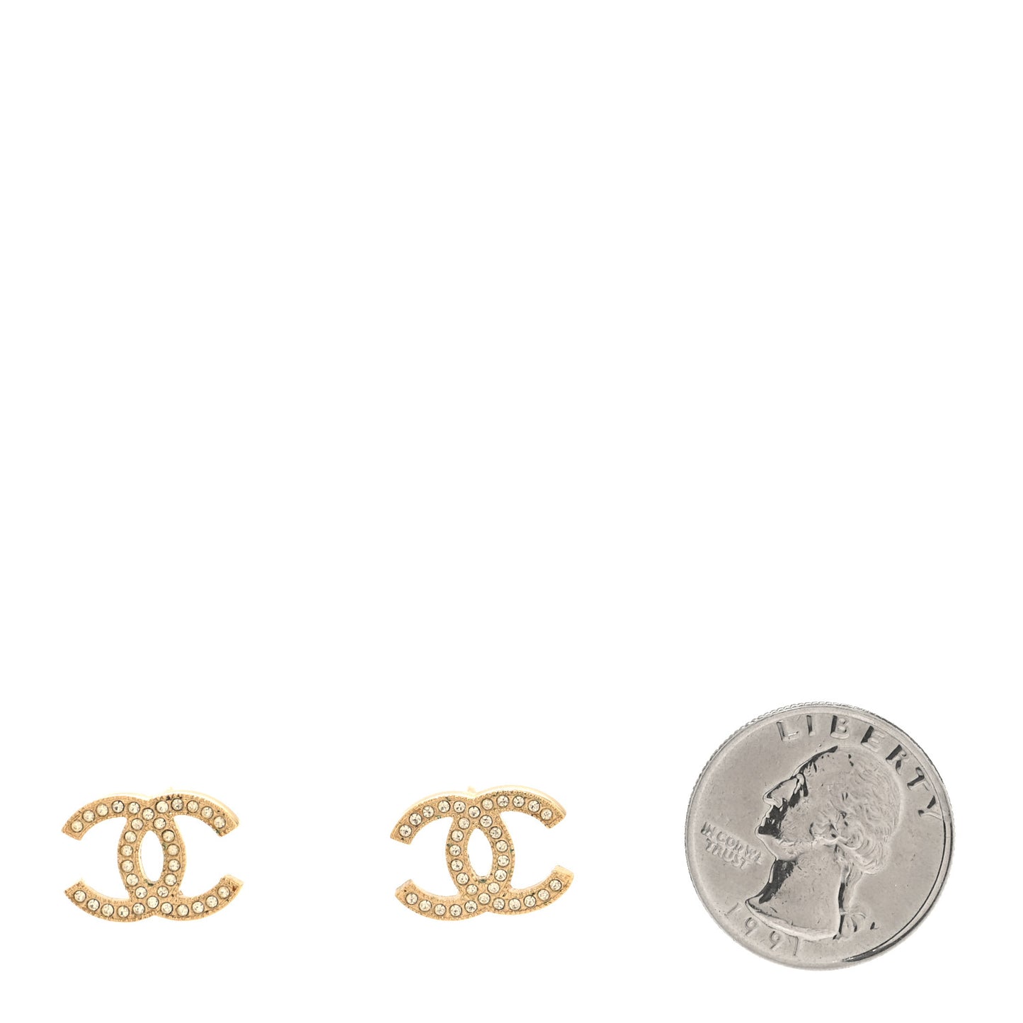 Metal Crystal CC Earrings Gold