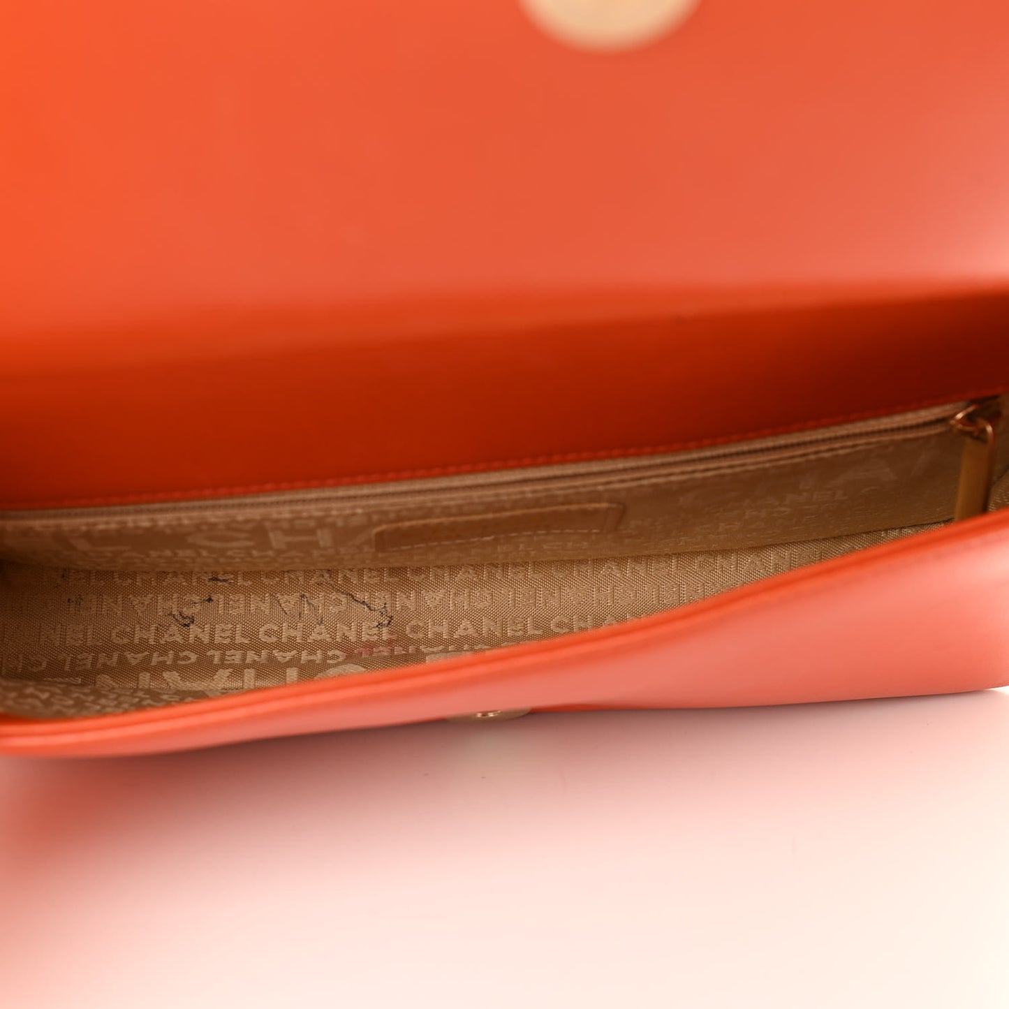 Lambskin Quilted CC Chocolate Bar Flap Orange