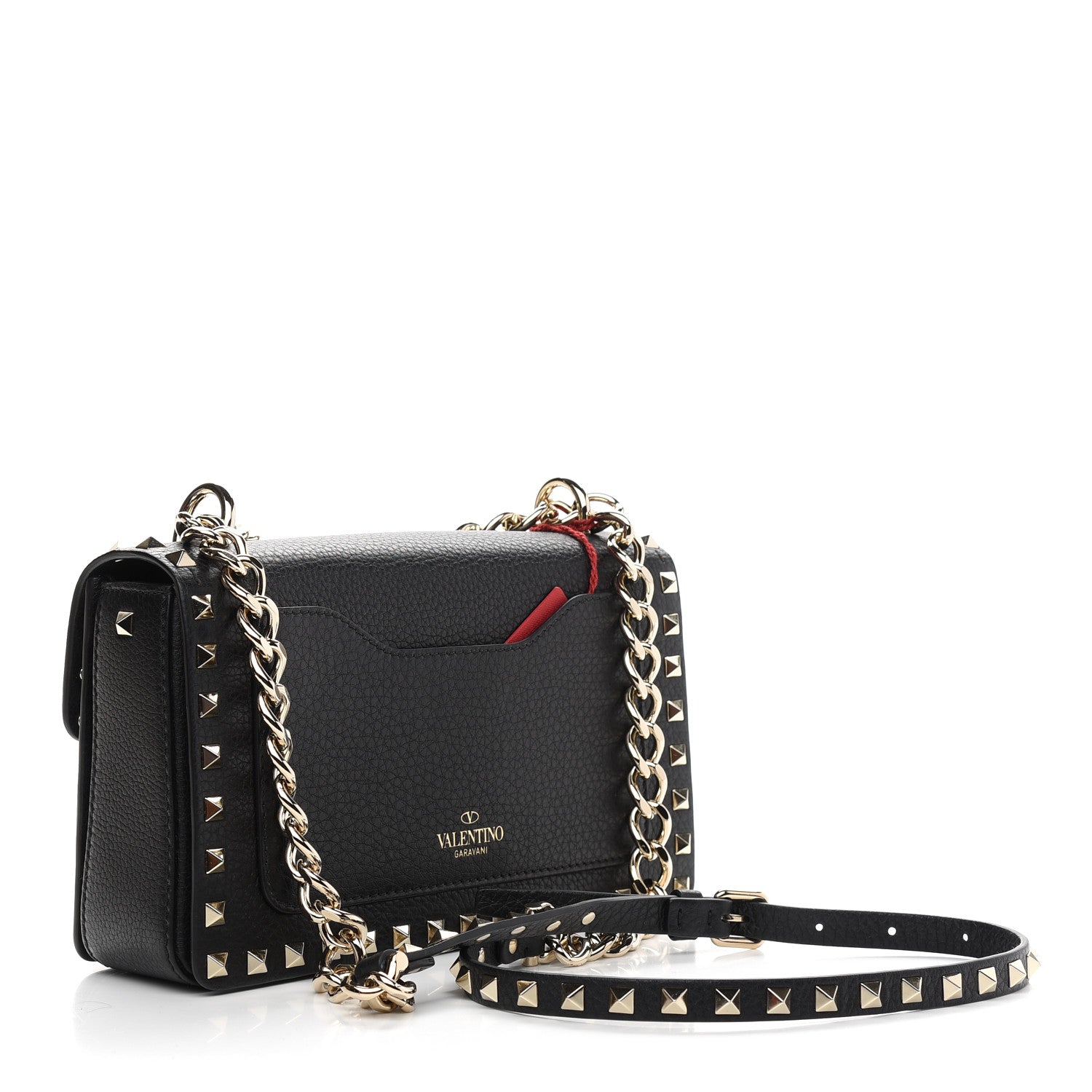 Valentino Garavani Grained Calfskin Medium Rockstud Chain Bag Black 2 of 7