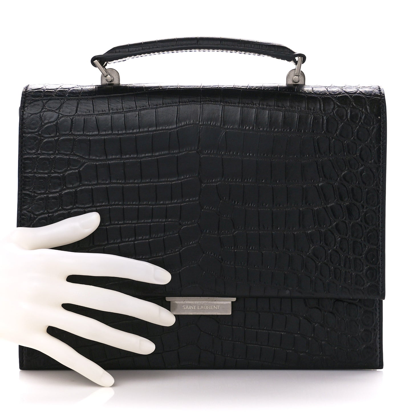Calfskin Crocodile Embossed Medium Babylone Black