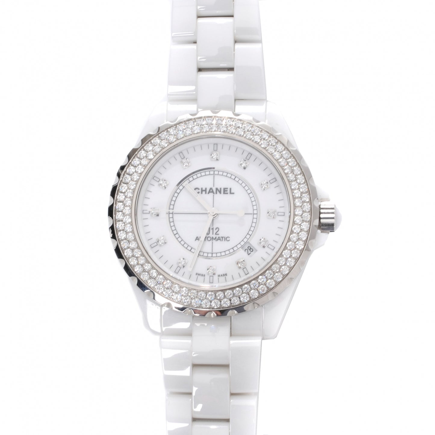 Stainless Steel Ceramic Diamond Pave Bezel 42mm J12 Automatic Watch White