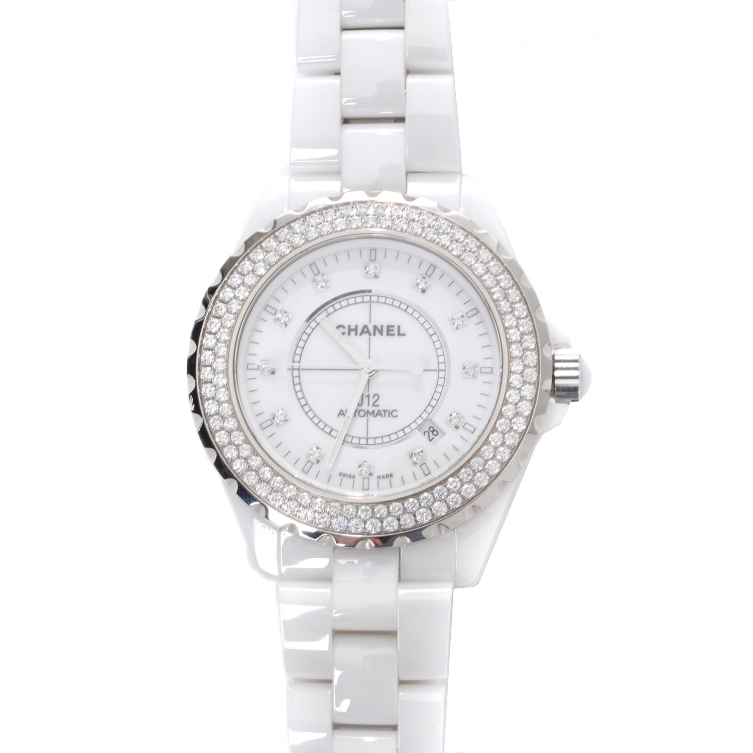 Chanel Stainless Steel Ceramic Diamond Pave Bezel 42mm J12 Automatic Watch White 1 of 6