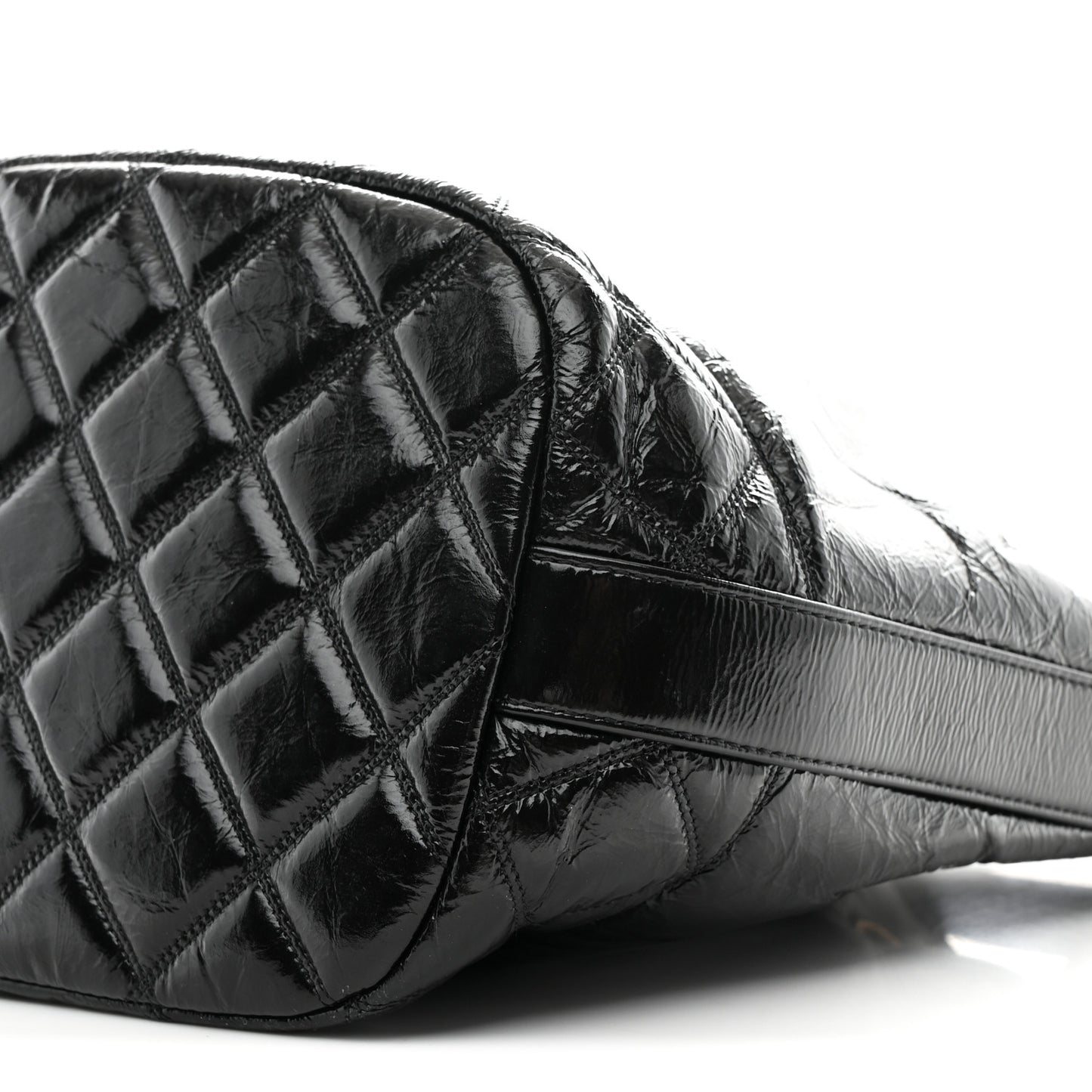 Shiny Aged Calfskin CC Chain Drawstring Bag Black