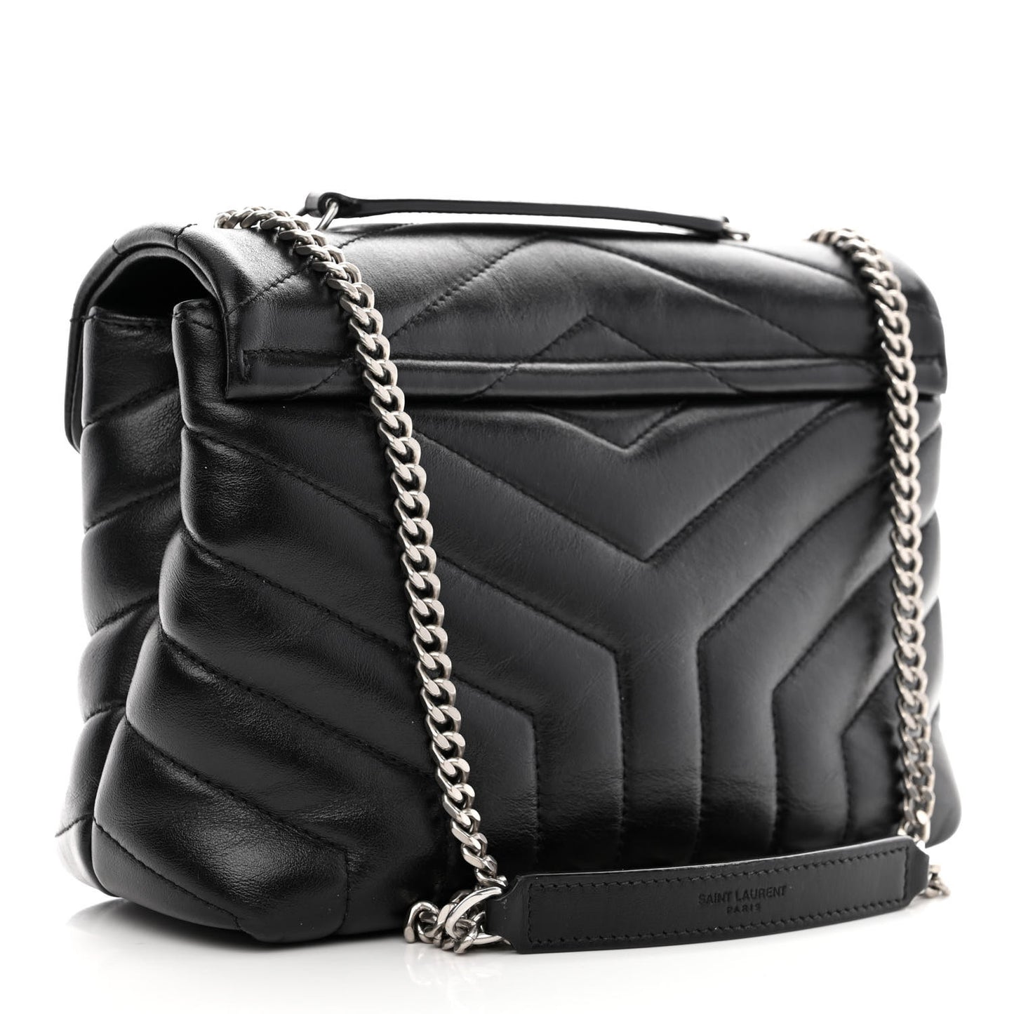 Calfskin Y Quilted Monogram Small Loulou Chain Satchel Black