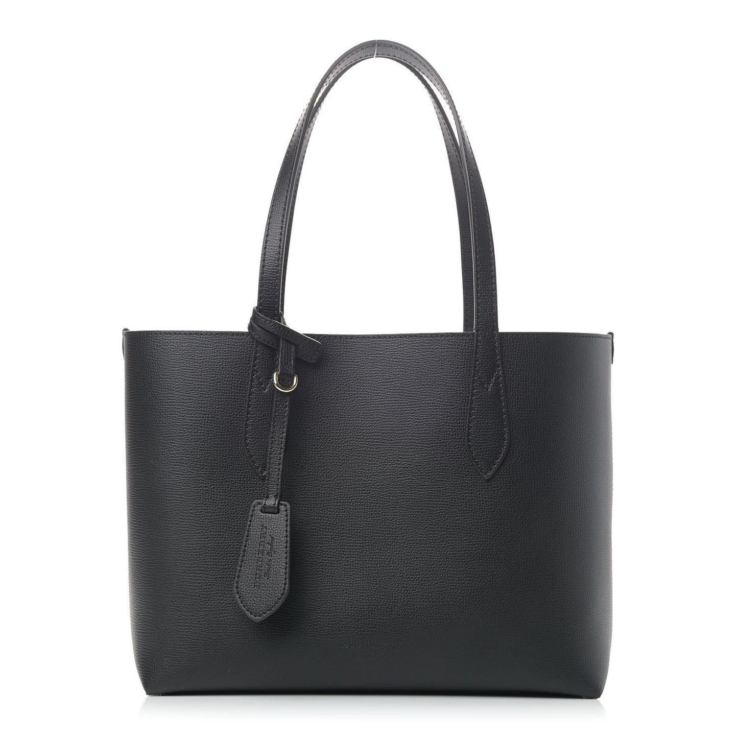 Grainy Calfskin Haymarket Check Medium Reversible Tote Black