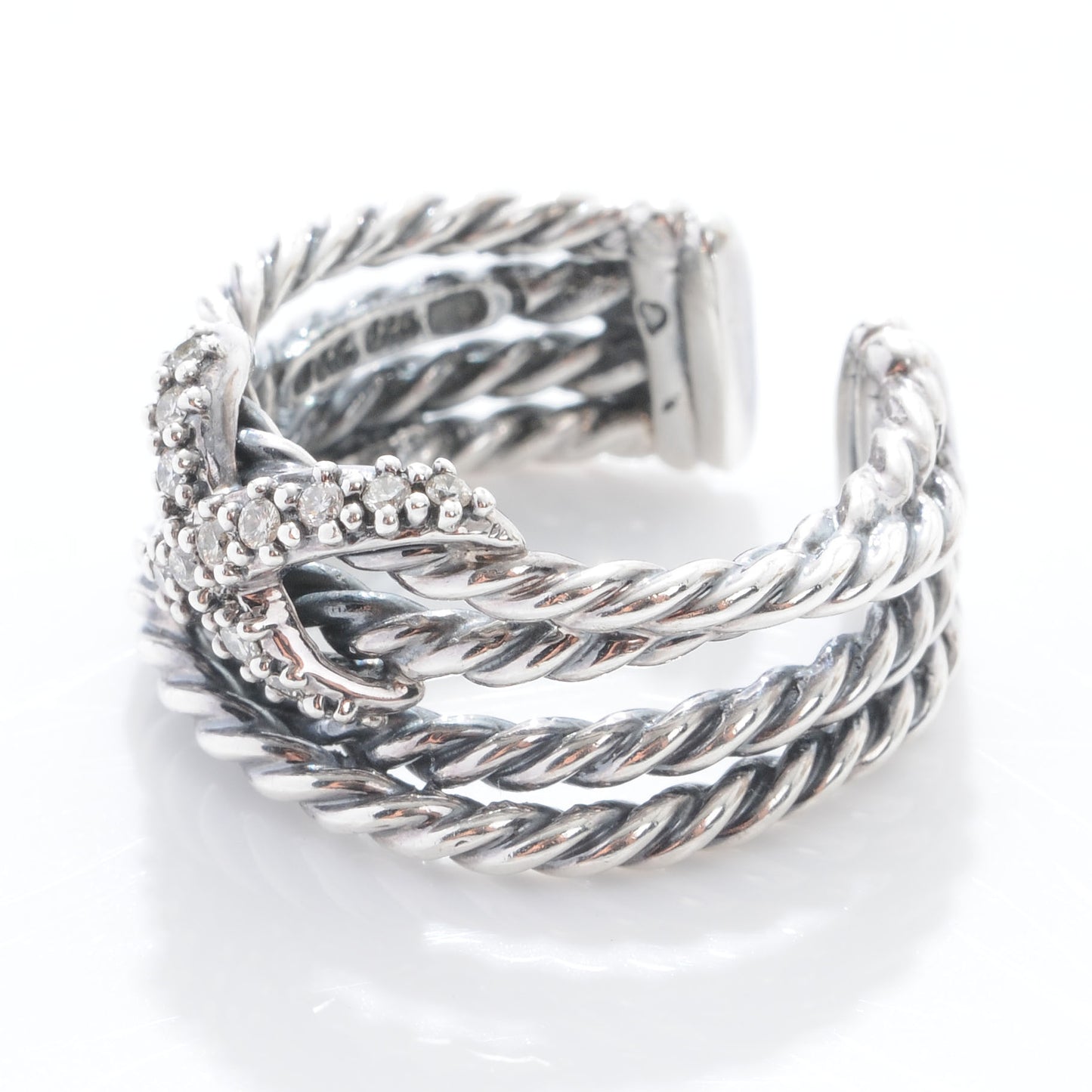 Sterling Silver Diamond Multi Cable X Ring 6.5