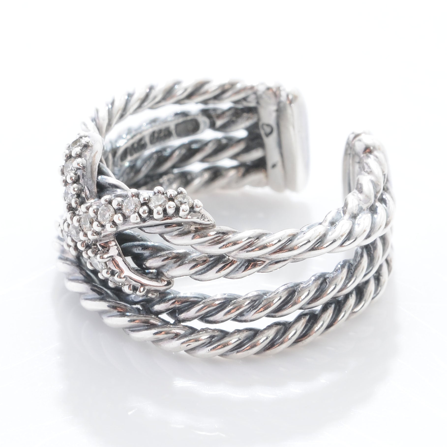 David Yurman Sterling Silver Diamond Multi Cable X Ring 6.5 4 of 7
