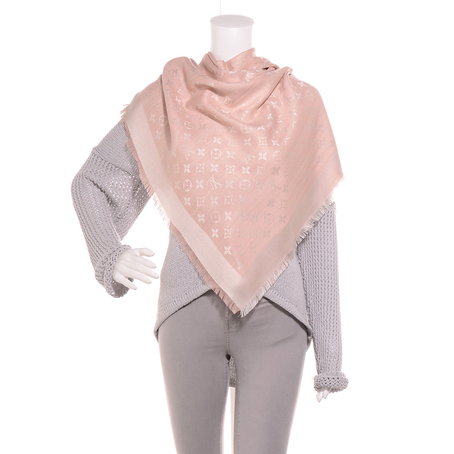 Louis Vuitton Wool Silk Monogram Shawl Natural 2 of 5