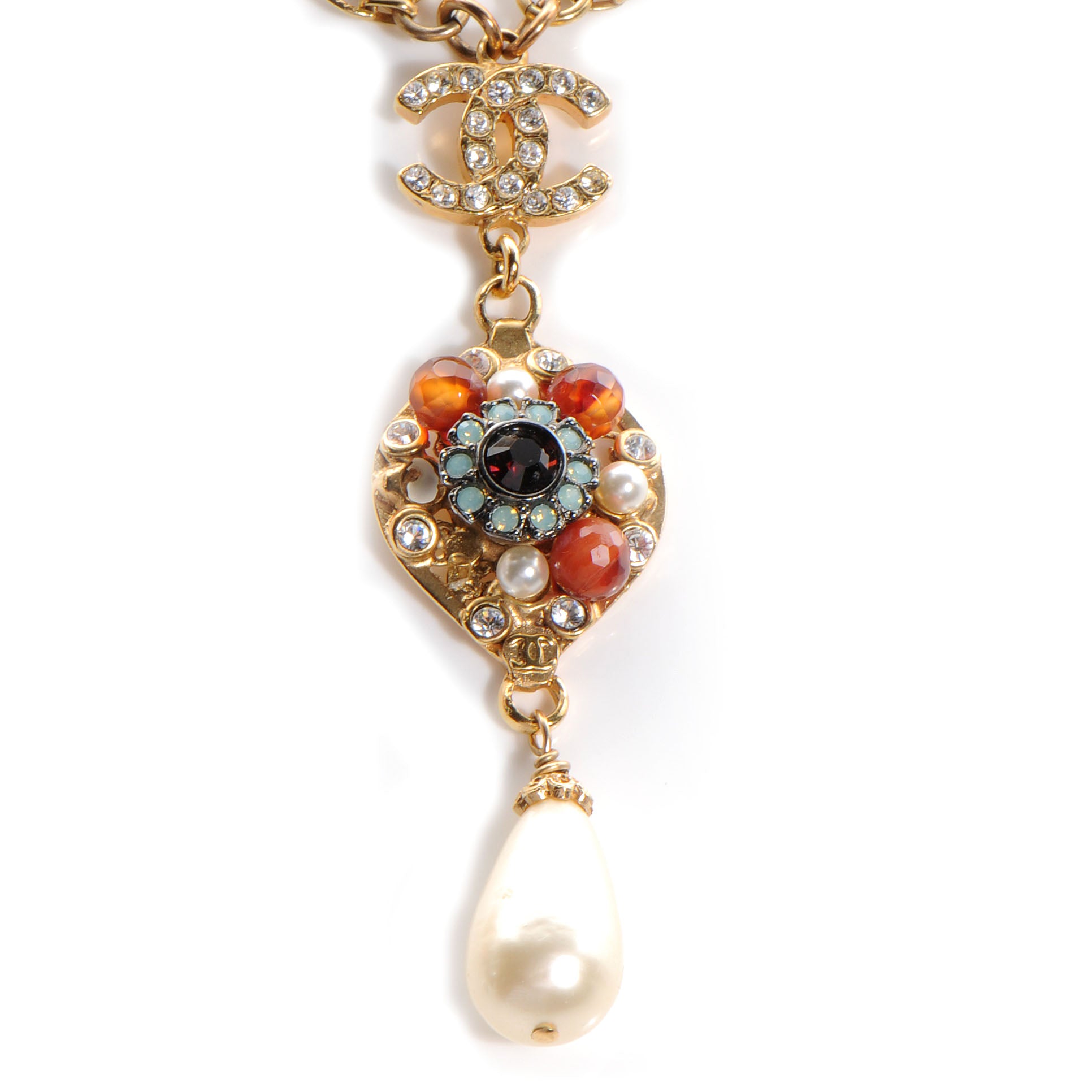 Chanel Jeweled Pearl CC Logo Drop Necklace Gold 4 of 7