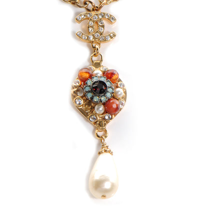 Chanel Jeweled Pearl CC Logo Drop Necklace Gold 4 of 7