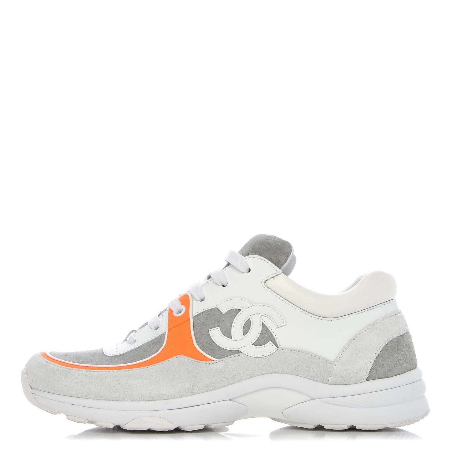 Suede Calfskin Fabric CC Sneakers 40 White Grey Fluo Orange