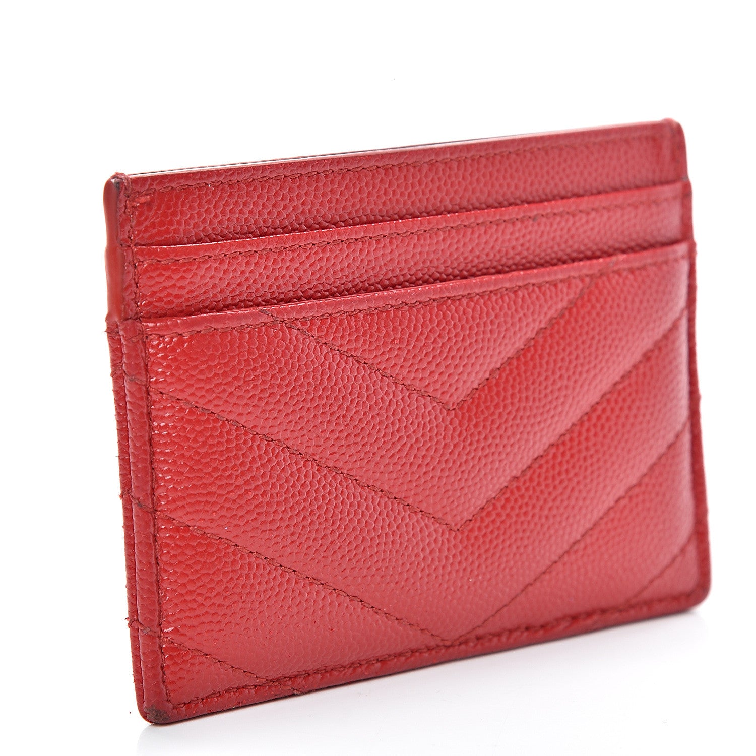 Saint Laurent Grain De Poudre Matelasse Chevron Monogram Credit Card Case Bandana Red 2 of 11