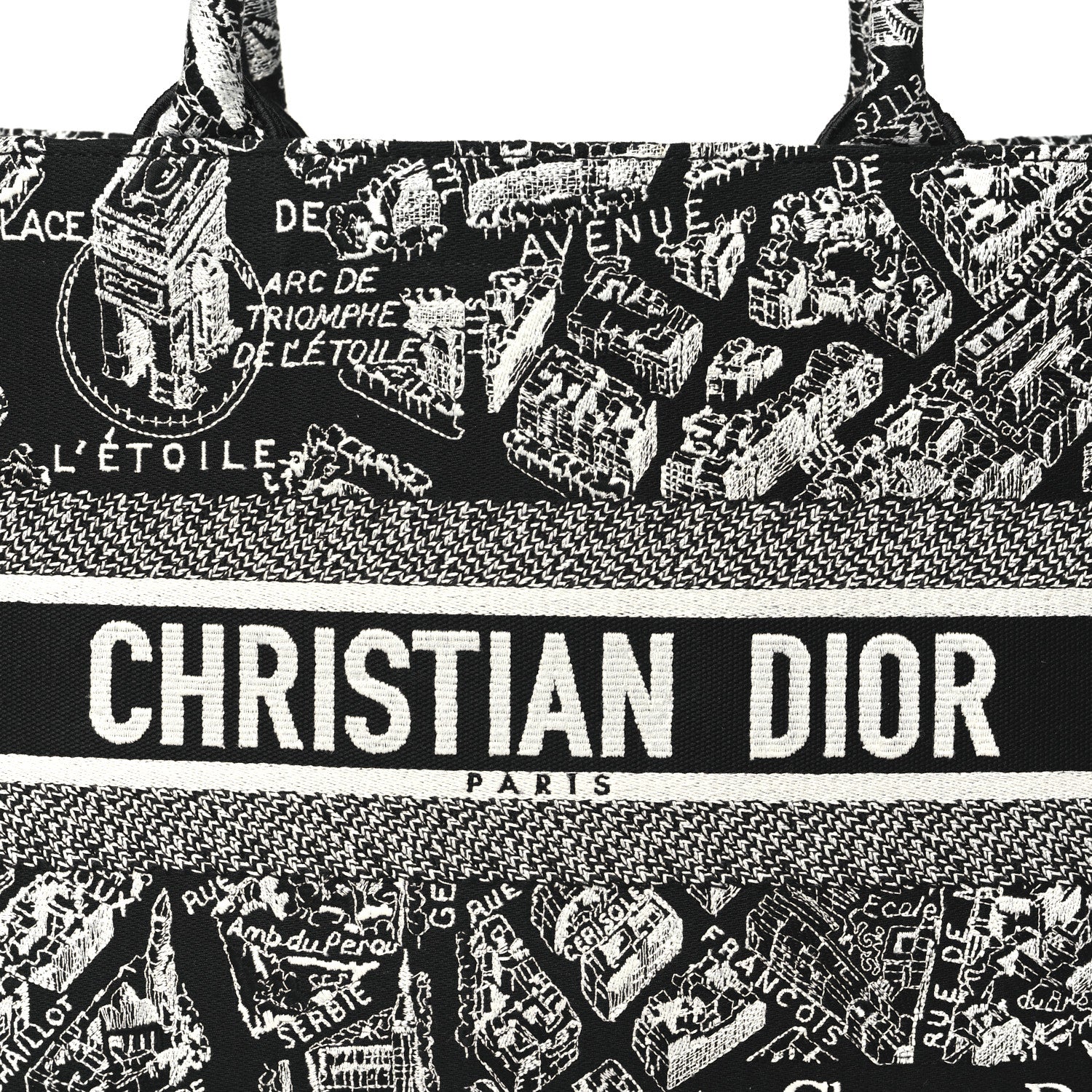 Christian Dior Canvas Embroidered Medium Plan De Paris Book Tote Black White 8 of 10