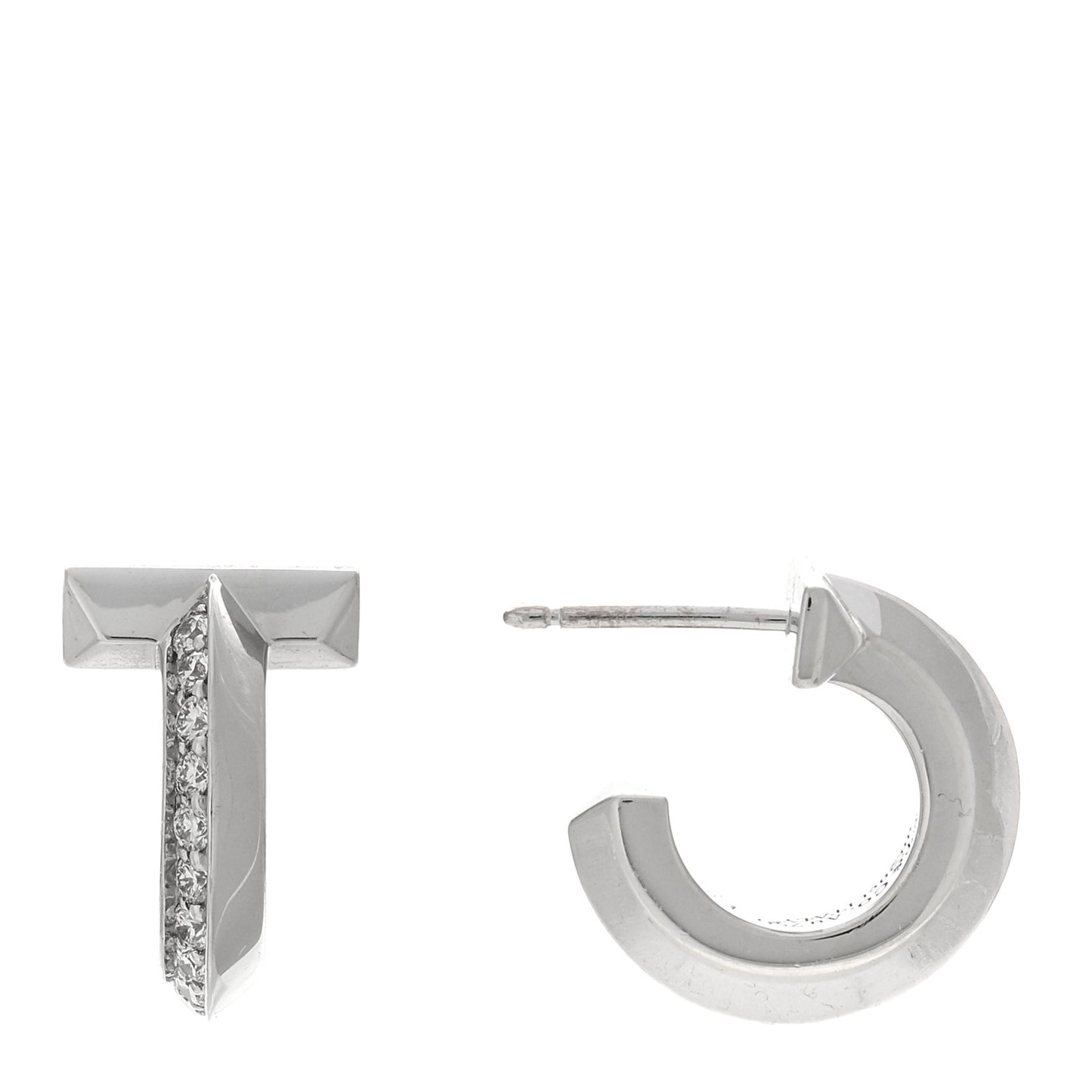 18K White Gold Diamond T1 Hoop Earrings