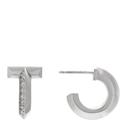 Tiffany 18K White Gold Diamond T1 Hoop Earrings 1 of 4