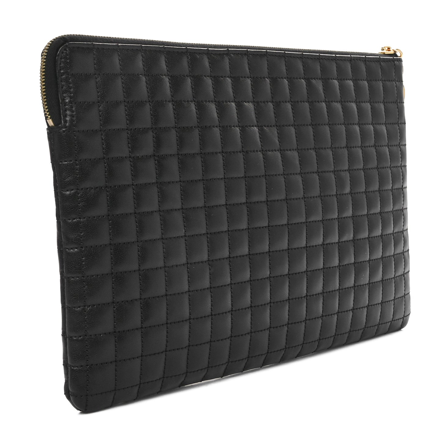 Calfskin Quilted C Charm Pouch Black