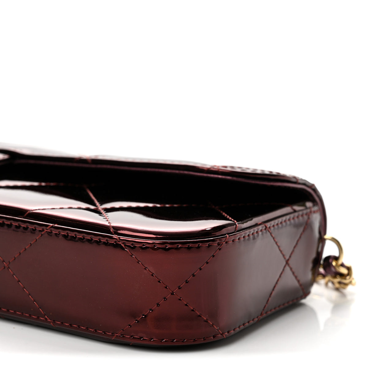 Metallic Mirror Calfskin Large Top Handle Clutch With Chain  Burgundy