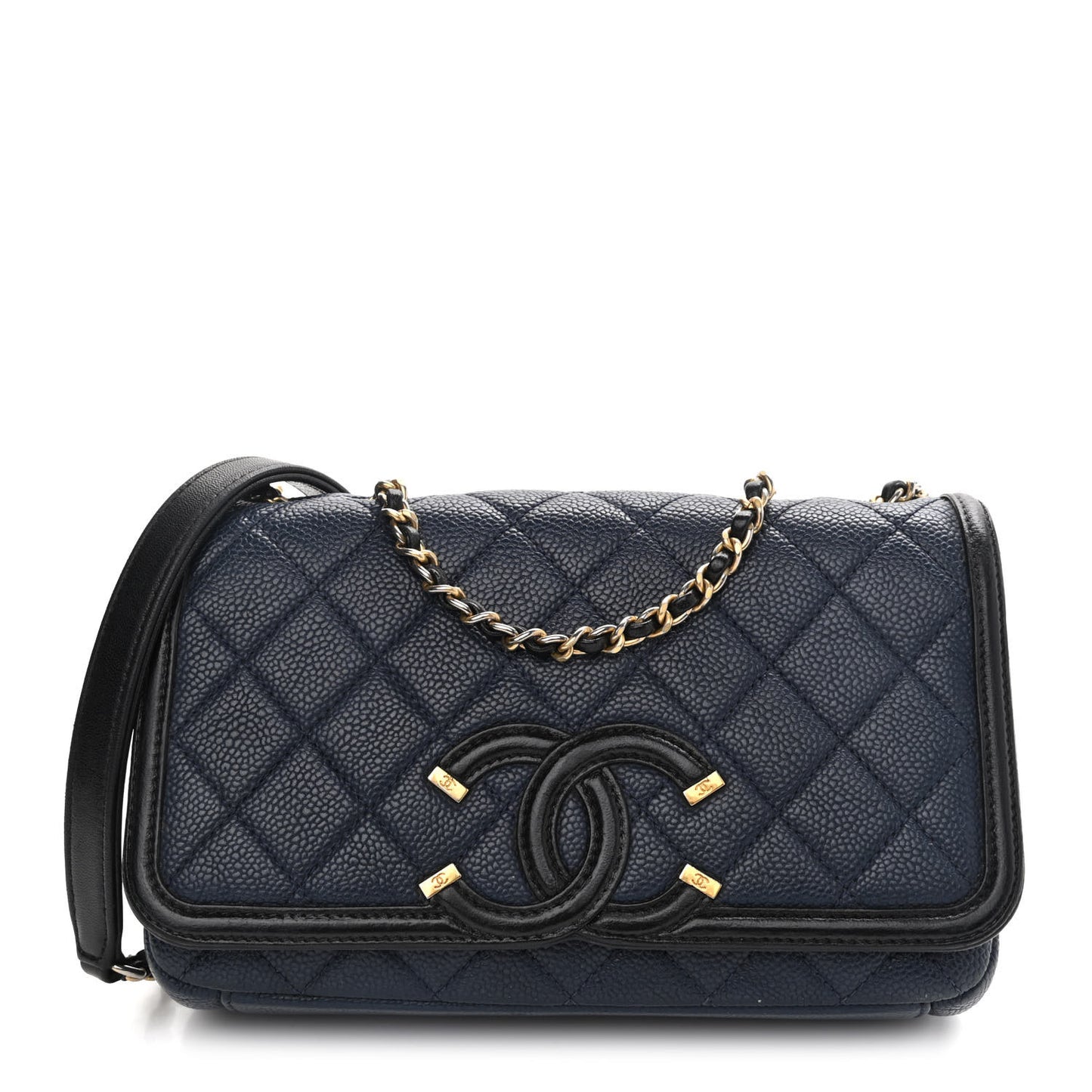 Caviar Quilted Small CC Filigree Flap Navy Black